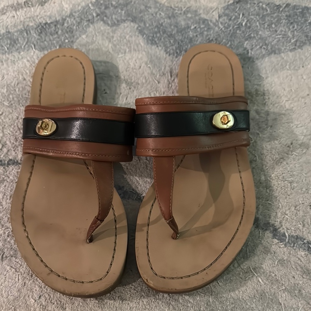 Coach Two-Tone Leather Sandals